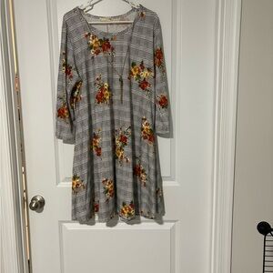 Forever Rose Black Floral Long Sleeve Dress with necklace
